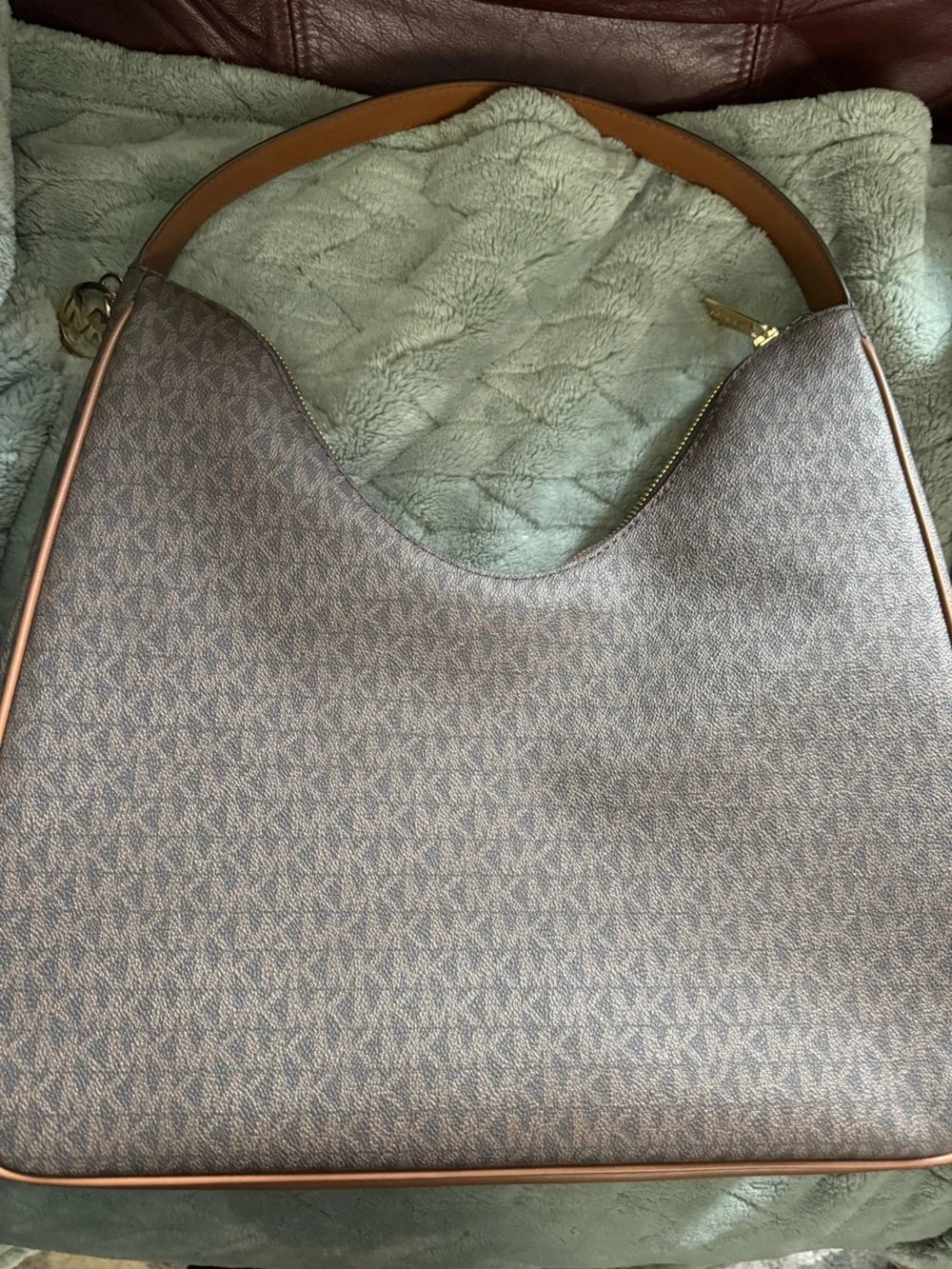 Michael Kors Dark Brown MK Logo Shoulder Hobo Bag
